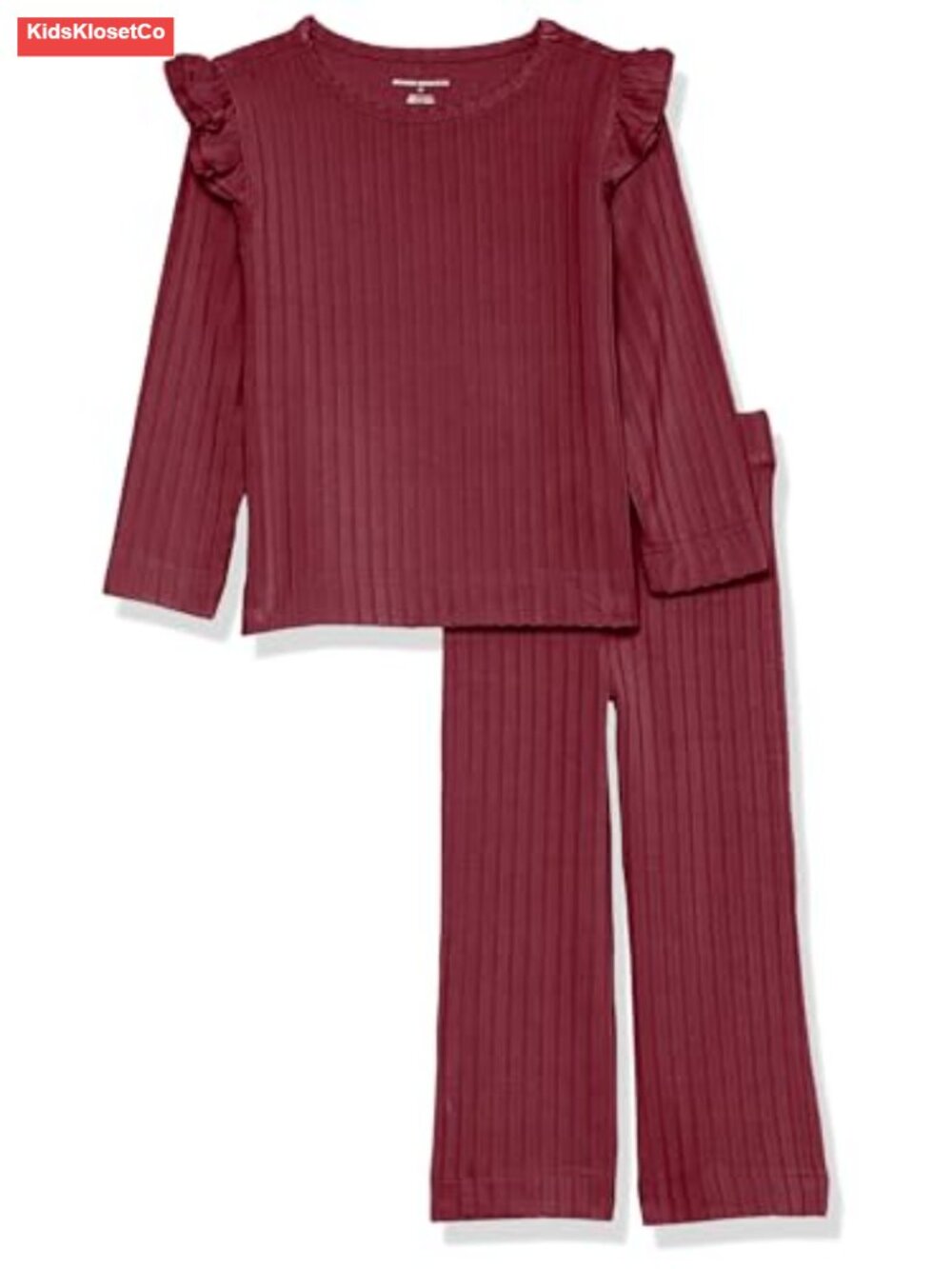 Girls Wide-Rib Ruffle Top Flare Pants 2-Piece Outfit Set